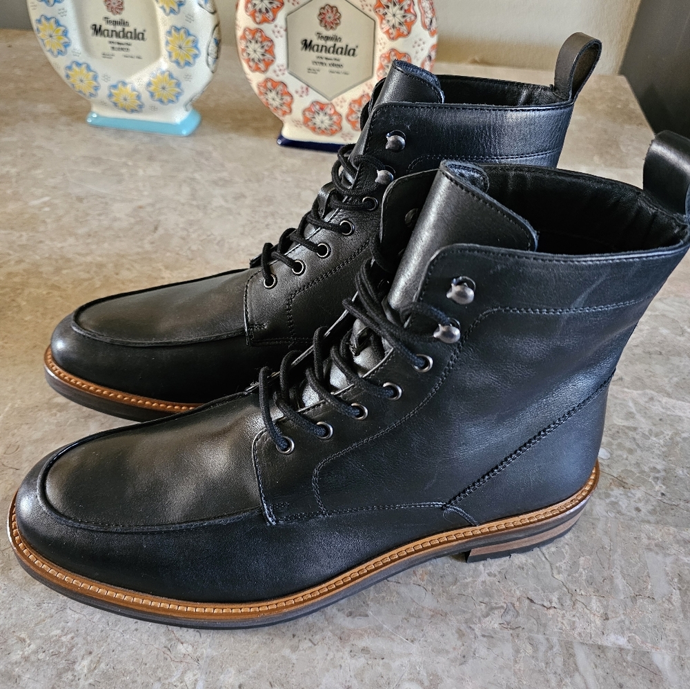 Express Brogue leather casual Boots color black men's size 12 no Box - Picture 3 of 11